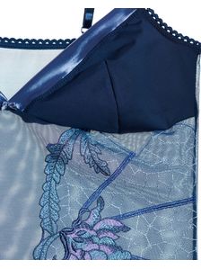 Елегантно дамско боди в синьо с флорален мотив 1682 детайлна снимка