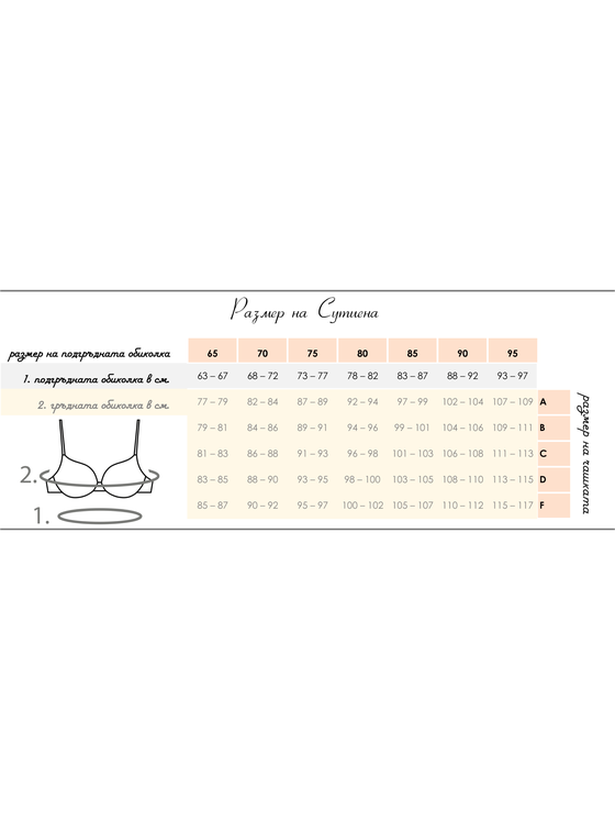 Бял сутиен и меки чашки 'D' 1628 размерна таблица